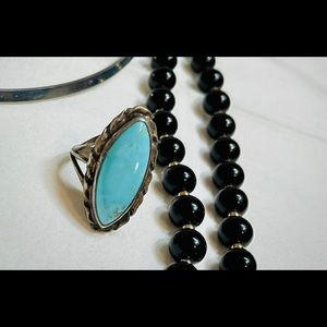 Marquise Turquoise Navajo Sterling Silver Ring 8